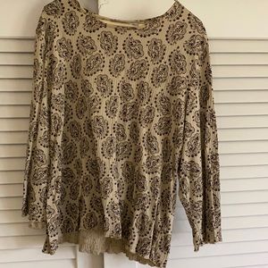 Tan and black print 3/4 sleeve top size XL